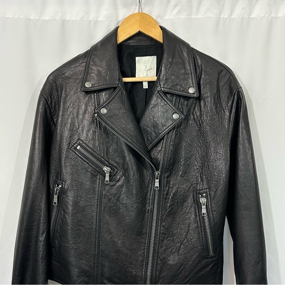 Joie Kameke “Viva La Femme” Lambskin Leather Full Zip Moto Jacket in Black - Picture 6 of 14
